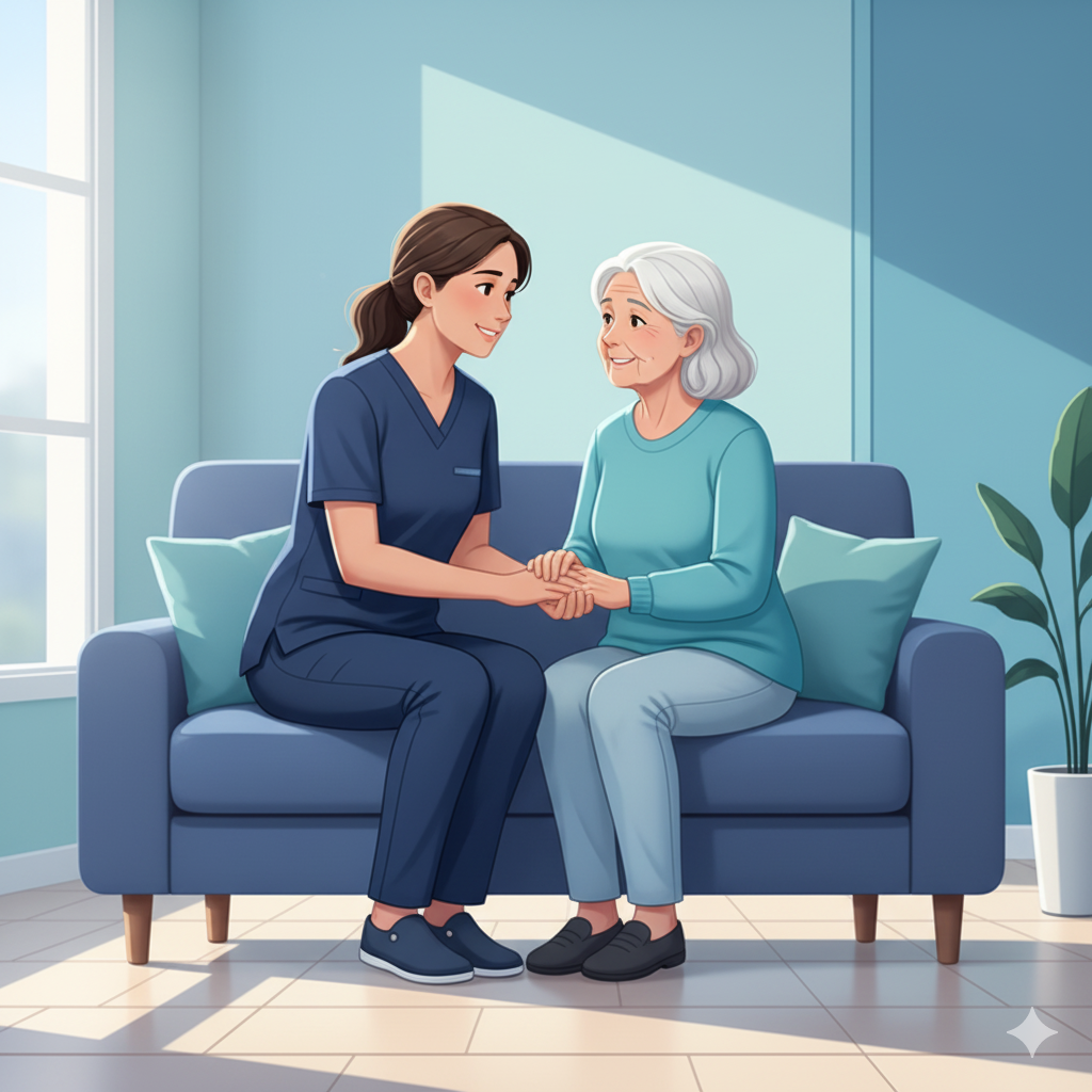 Caregiver providing compassionate support to a person with Alzheimer's disease.